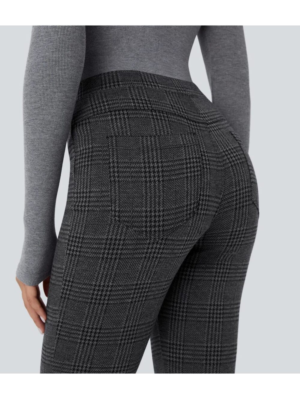 Halara Flex High Waisted Houndstooth Plaid Skinny Pants Charcoal Black Size L - Picture 7 of 8